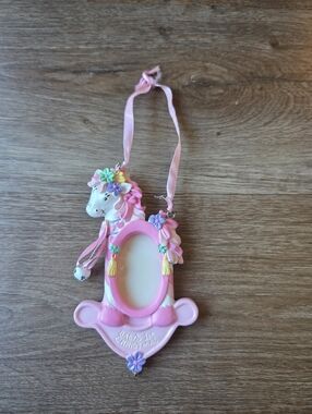 Vintage Y2K "Babys First Christmas!" Pink Carousel Ornament Picture Frame